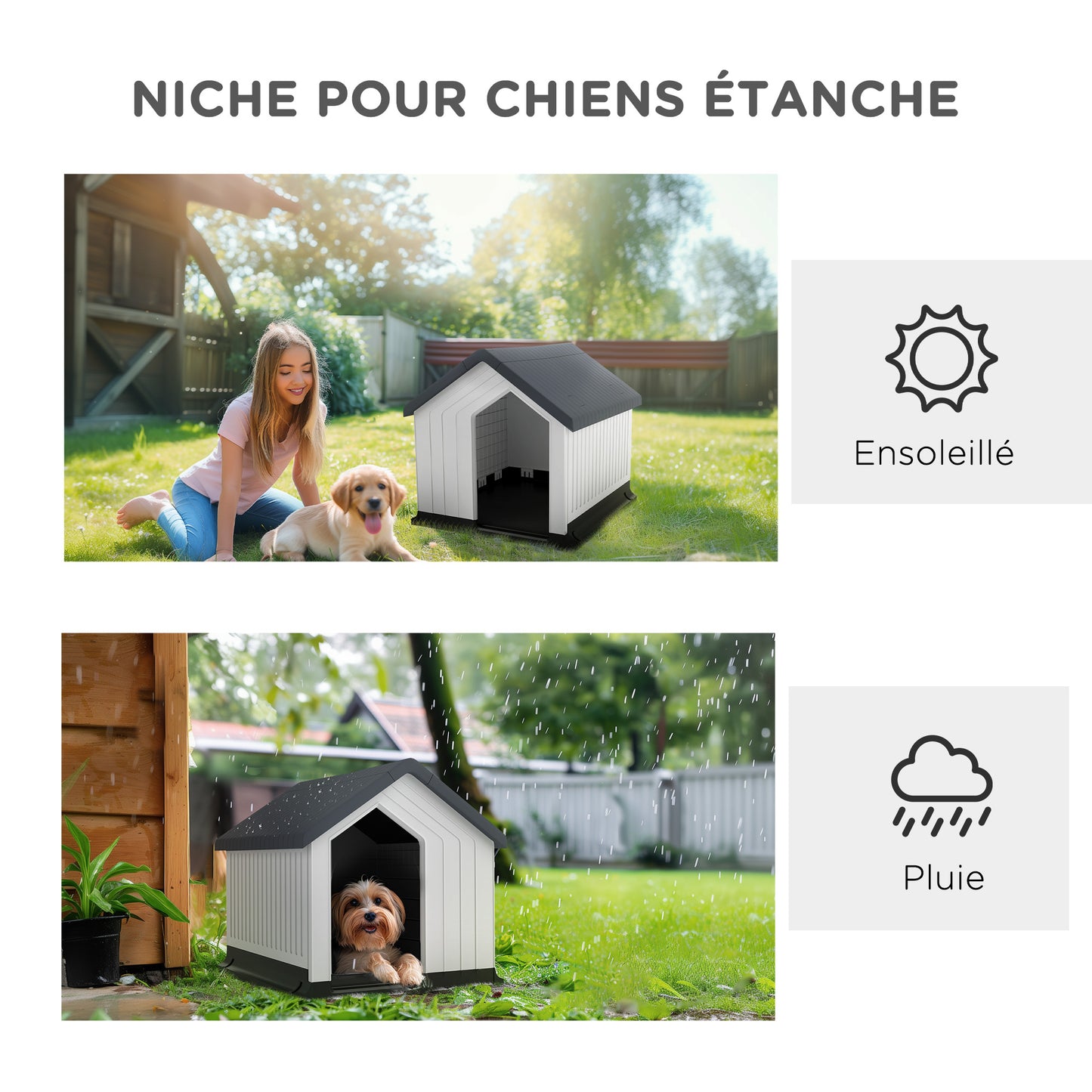 Buitenspeelplaats Hondenhok – Hondenkennel – Buitenkennel – Kunststof Hondenhok – Kleine Hond Kennel – Waterbestendig Kunststof – Ventilatievenster – 62x61x60 cm – Eenvoudige Montage – Grijs