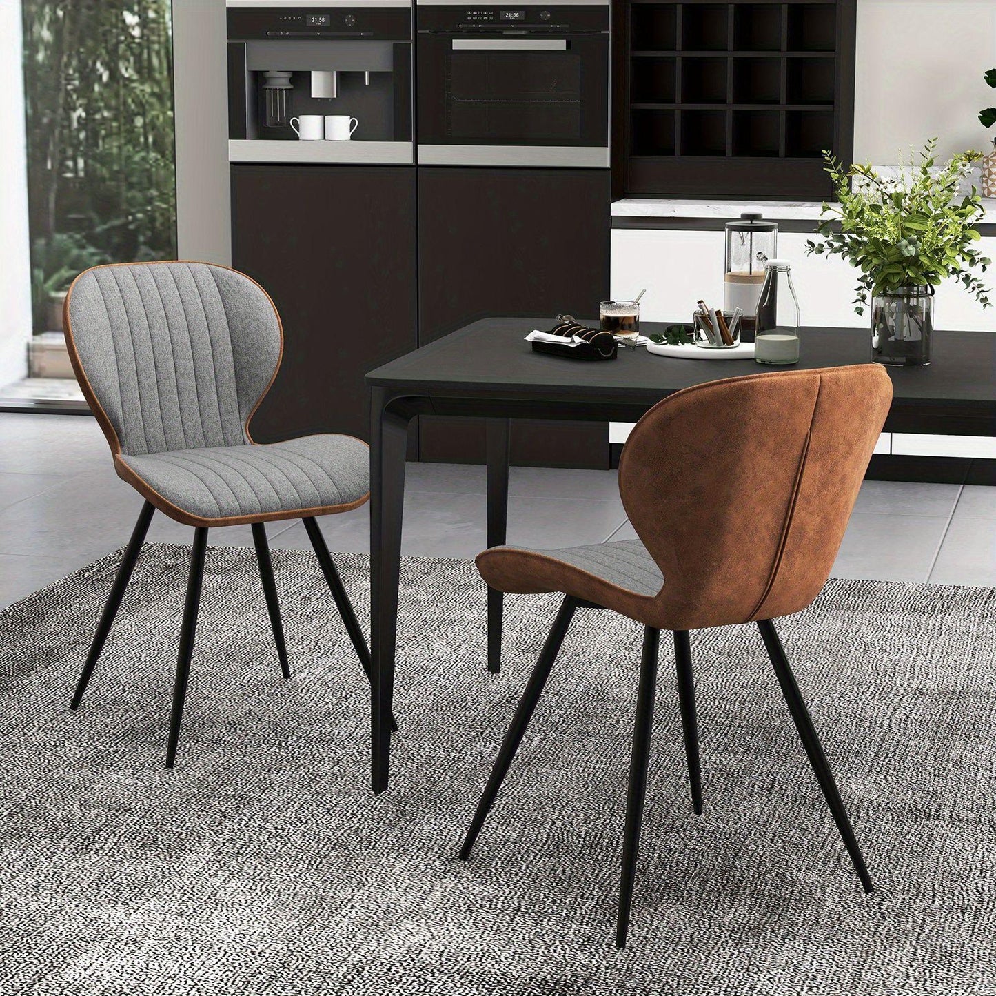 2 Set Armless Dining Chair w/ Curved Backrest U-shaped Seat & Non-slip Foot Pad