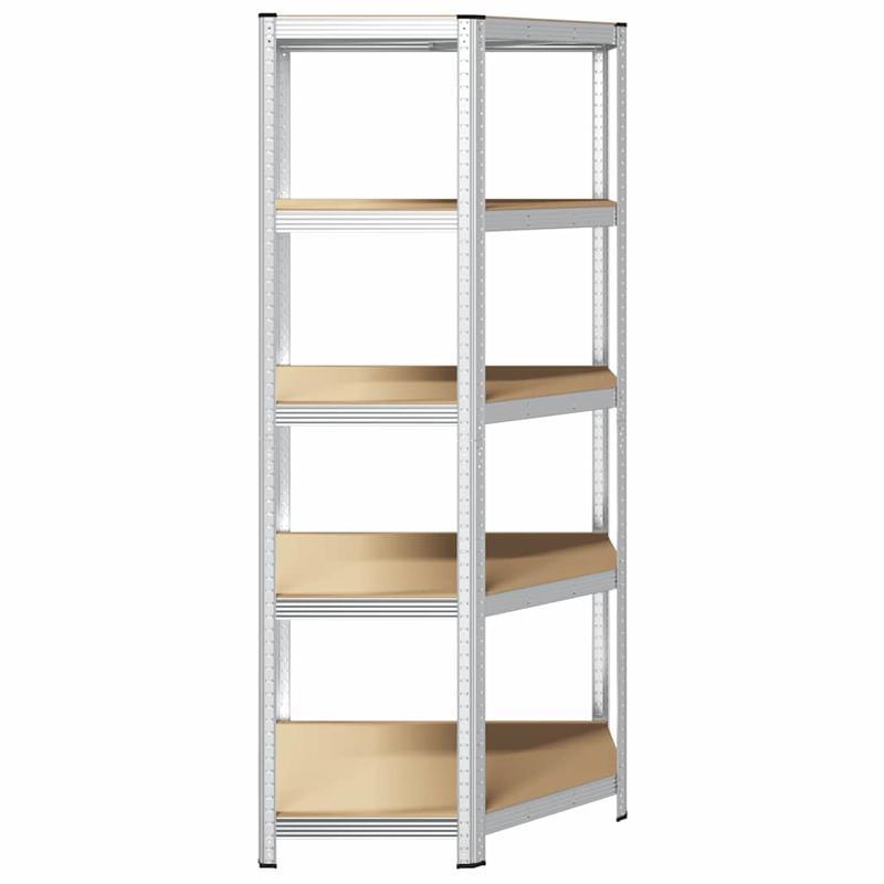 Corner Shelf with 5 Shelves Silver Steel & Wood Material Steel Frame Storage Rack, Garage Storage Rack, Suitable for Living Room, Kitchen, Bathroom, Home, Lobby, Courtyard, Corner Shelves