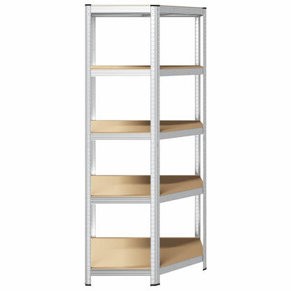 Corner Shelf with 5 Shelves Silver Steel & Wood Material Steel Frame Storage Rack, Garage Storage Rack, Suitable for Living Room, Kitchen, Bathroom, Home, Lobby, Courtyard, Corner Shelves