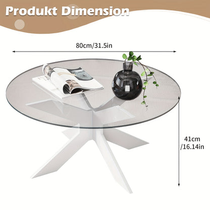 Round Coffee Table Made Of Tempered Glass, Living Room Table, Modern Sofa Table, Coffee Table, Glass Table For Living Room, Balcony, Bedroom, 80x40cm