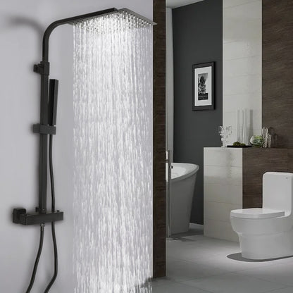 TOOL1SHOOO Constant Temperature Rain Shower System - Modern Black Design, 360° Rotatable 9, 213.36cm Top Shower Head, Adjustable Height 73.66-124.46cm with Stainless Steel Hose & Ceramic Valve Core, Wall-Mounted for Home, Ho