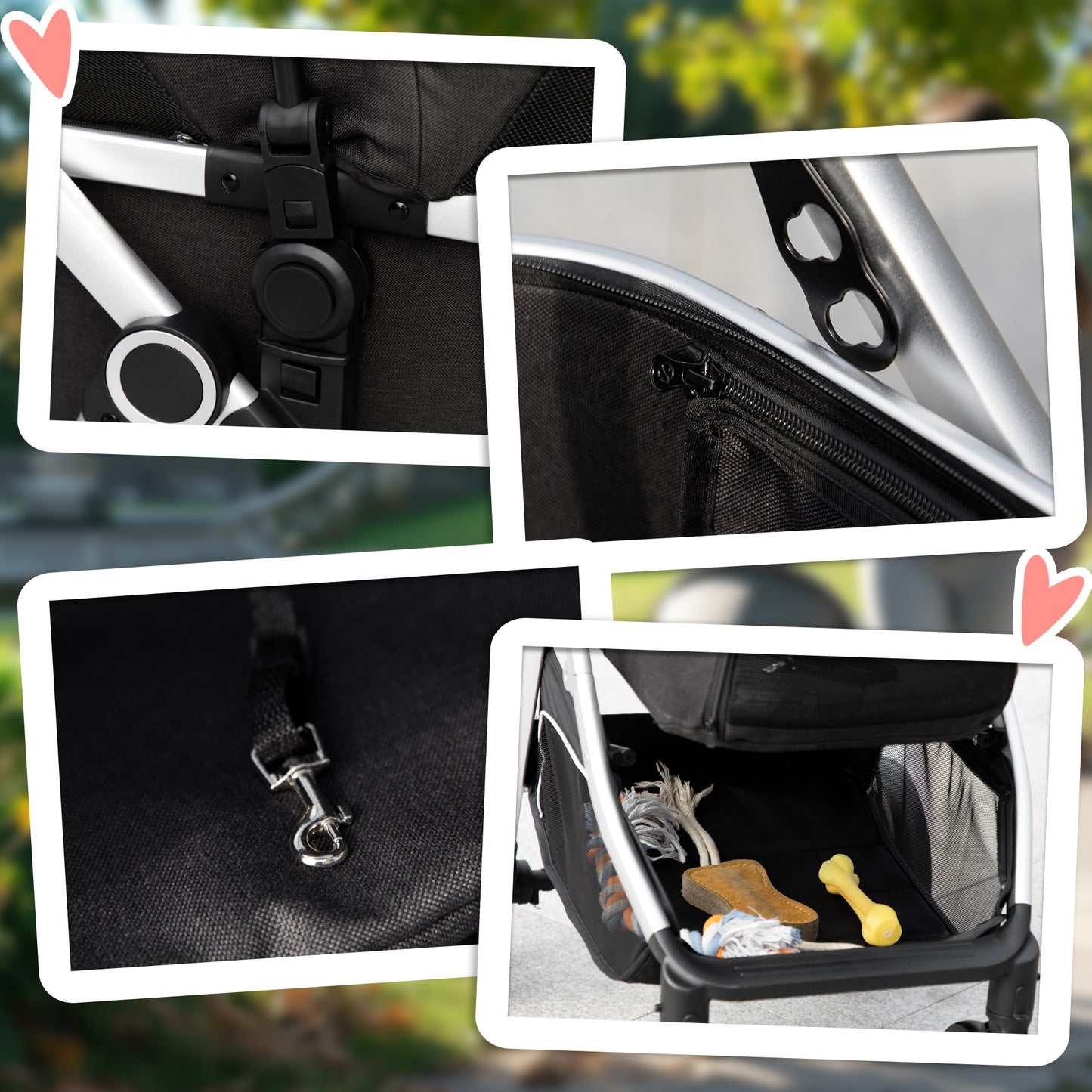 Hondenwagen – Hondentrolley – Draagtas – Hondenbuggy – Wandelwagen – Opvouwbaar Aluminium Frame – Inclusief Wasbaar Kussen – Zwart – Geschikt Tot 10 Kg – Met Opbergbak