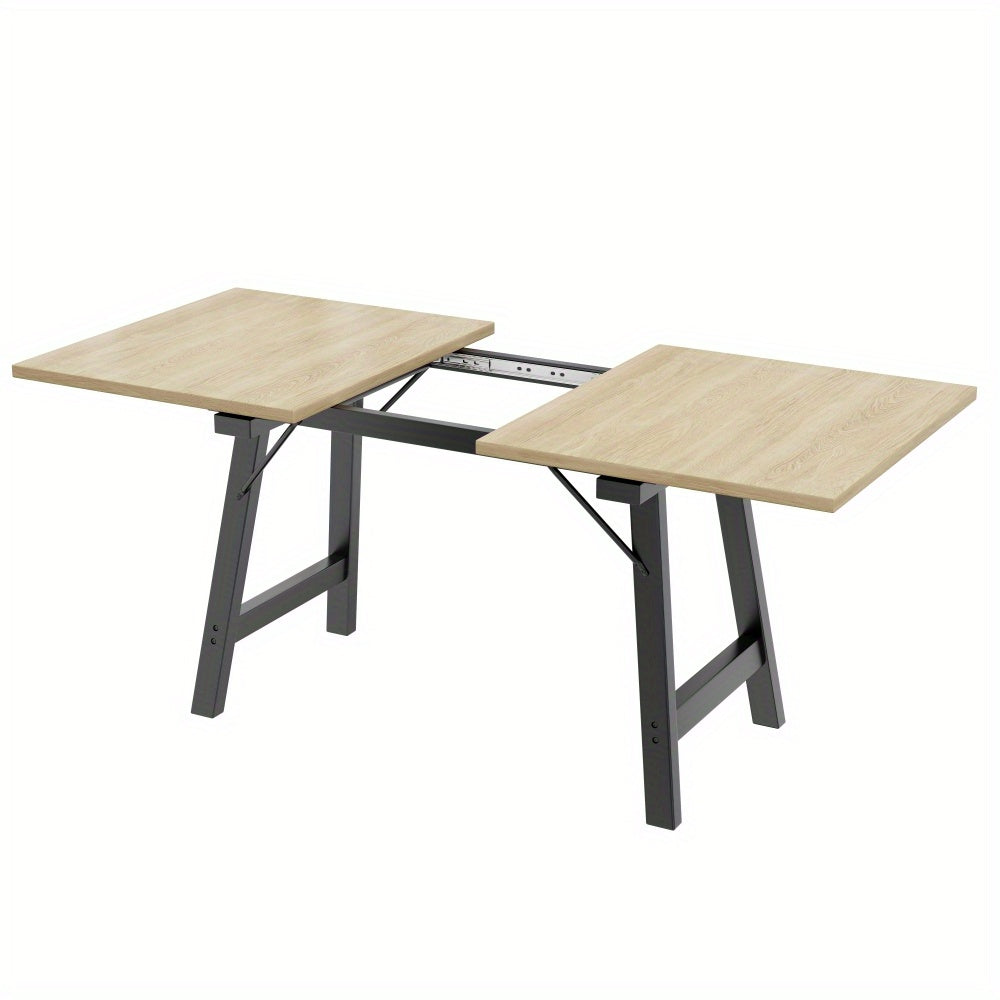 Wooden Telescopic Dining Table 140*180*80Cm, Telescopic Length Up to 180 Cm, Dining Table in Natural Color, Modern, Simple Style, High Strength Alloy Support, Suitable for 4-6 People