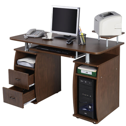 Computertafel – Bureau – Werktafel – Study Desk – Thuiswerkplek – Walnoot Hout – Ruime Werkoppervlakte 120x55 cm – Incl. Toetsenbordplaat & Printerrek