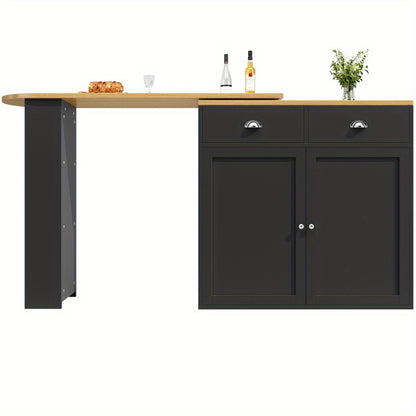 360° Rotating Modern Bar Table & with 2 Drawers, 2 Doors, Shelves - Heavy-Duty Metal Multifunctional Furniture for Kitchen, Dining Room, - Space-Saving Rotator Sideboard (Assembly Required), Kitchen Must Haves, Storage And O