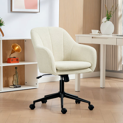 Bureaustoel – Office Chair – Make-up Stoel – Werkstoel – Velvet Stoel – Beige – Ergonomische Gebogen Rugleuning – Zachte Velvetachtige Stof