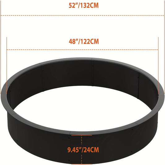 Large Heavy-Duty Fire Pit Ring - 48"/60" (122/152cm) Diameter Outdoor Fire Pit, Quick DIY No-Tool Assembly, In-Ground/above-Ground Use, Carbon Coated for Rustproof Durability - Backyard, Garden, Camping, Bonfire Pit