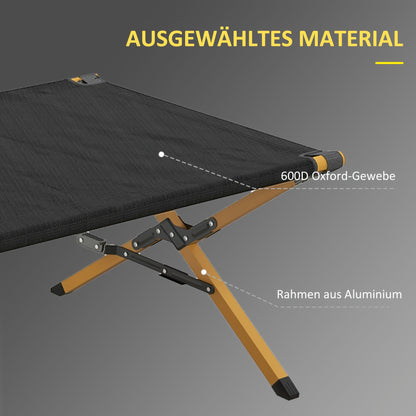 Opvouwbaar Outdoor Bed – Campingbed – Veldbed – Ligbed – Tuinbed – Aluminium Frame – Weerbestendige Oxford Stof – Zwart – 196x64x45 cm – Met Zijzakken