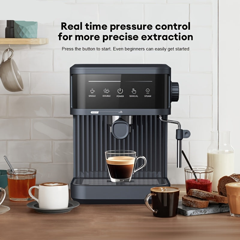 Semi-automatische espressomachine – espressozetapparaat – koffiemachine – latte maker – cappuccino apparaat – 20 bar pompdruk – ingebouwde melkopschuimer met stoompijpje – zwart – metalen behuizing