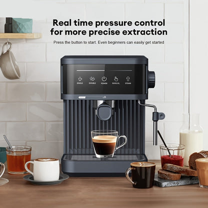 Semi-automatische espressomachine – espressozetapparaat – koffiemachine – latte maker – cappuccino apparaat – 20 bar pompdruk – ingebouwde melkopschuimer met stoompijpje – zwart – metalen behuizing