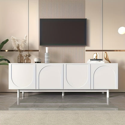 Bamboe TV-meubel – Tv Meubel – Tv Kast – Tv Dressoir – Tv Unit – Wit – Verstelbare Planken – Lichtgewicht Laag Design