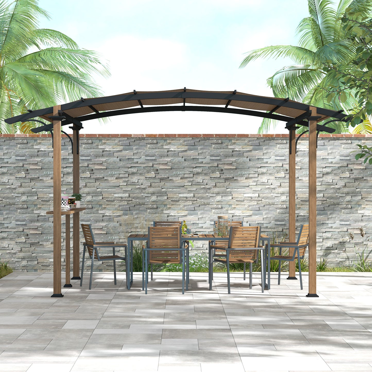 Pergola – Tuinoverkapping – Prieel – Terrasoverkapping – Schaduwdoek – Aluminium Frame – Gecoat Dakdoek Met UV Bescherming – Afmeting 406x260x239 cm