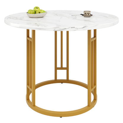 Eettafel – Ronde Tafel – Keukentafel – Eetkamertafel – Klaptafel – Bamboe Blad – Gouden Metalen Poten – Compact 80x80x76 cm – Draagbaar & Stijlvol