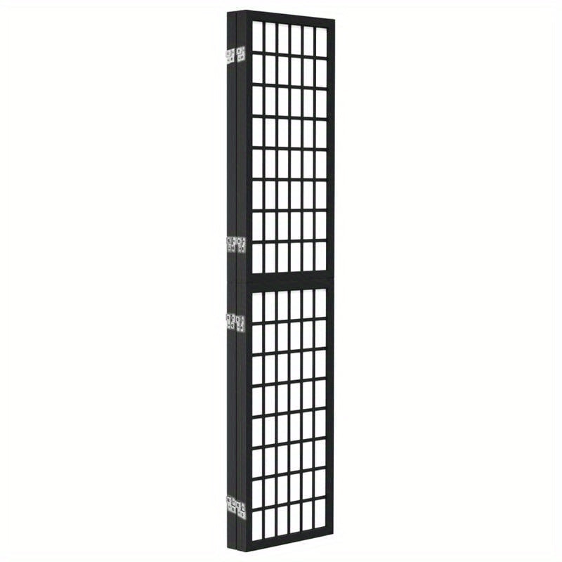 Elegant 4-Panel Foldable Wooden Room Divider, Japanese Style, Black with White Grid Pattern, 160.02cm x 170.18cm - Ideal for Modern Home & Office Decor, Preppy Room Decor