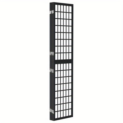 Elegant 4-Panel Foldable Wooden Room Divider, Japanese Style, Black with White Grid Pattern, 160.02cm x 170.18cm - Ideal for Modern Home & Office Decor, Preppy Room Decor
