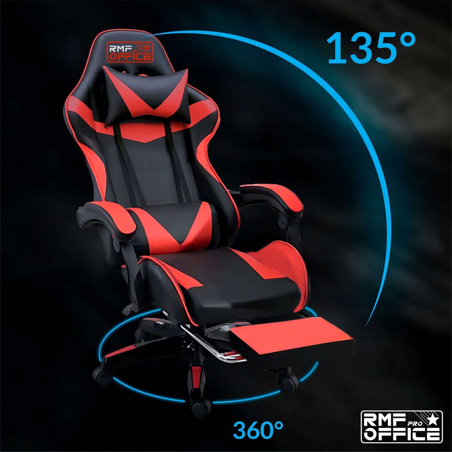 Gamingstoel – Gaming Chair – Bureaustoel – Gamenstoel – Zwarte Gamingstoel Met Rood – Verstelbare Hoogte 100-110 cm – Kantelbare Rugleuning Tot 135° Met Uittrekbare Voetensteun