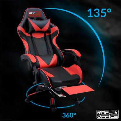 Gamingstoel – Gaming Chair – Bureaustoel – Gamenstoel – Zwarte Gamingstoel Met Rood – Verstelbare Hoogte 100-110 cm – Kantelbare Rugleuning Tot 135° Met Uittrekbare Voetensteun