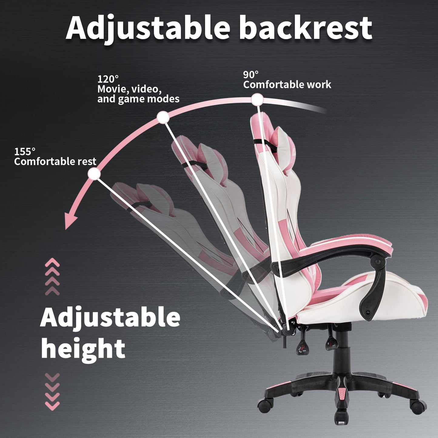 Gamestoel – Gaming Stoel – Game Stoel – Gaming Chair – Bureaustoel – Ergonomisch Design – Verstelbare Rugleuning & Zitting – Roze
