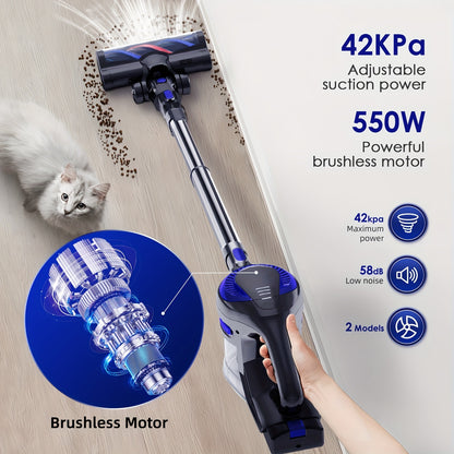 Cordless Vacuum Cleaner 42000pa- Versatile 8-in-1 Upright Vacuum Cleaner- Brushless Motor - 55 Minute Auto Run - Removable Battery.