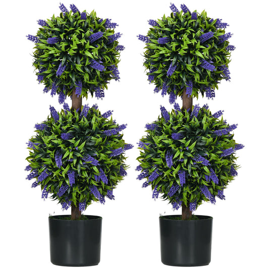 Kunstlavendel – Nep Lavendelplant – Sierplant – Kunstbloemen – Kunstplant Set – UV-Bestendig – 70 cm Hoog – Met Cementpot