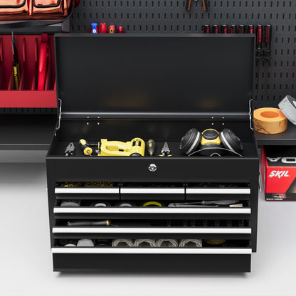 Gereedschapskist – Gereedschapsbox – Opbergkist – Werkplaatskist – Toolkist – Zwart Staal – Afsluitbaar Met 3 Lades – 60x26x34 cm Compact