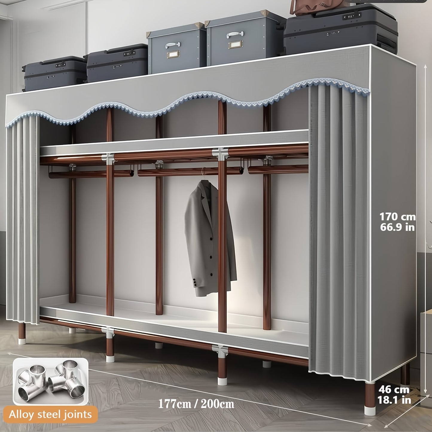 Kledingrek Extra Groot – Kledinghanger – Garderoberek – Kledingkast – Opslagrek – Modulair Carbon Stalen Frame – Ruimtebesparend – Tool-Free Montage