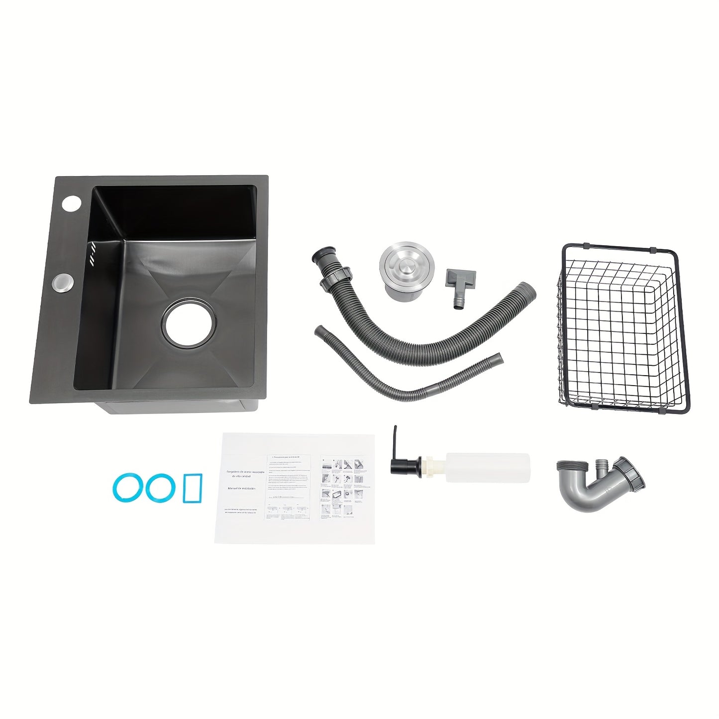 Enkele Spoelbak – Keukenspoelbak – Wastafel – Inbouwspoelbak – Zwarte Spoelbak – Roestvrij Staal 201 – Nano-Coating & X-vormige Waterafvoer – Ingebouwde Zeepdispenser 150ml