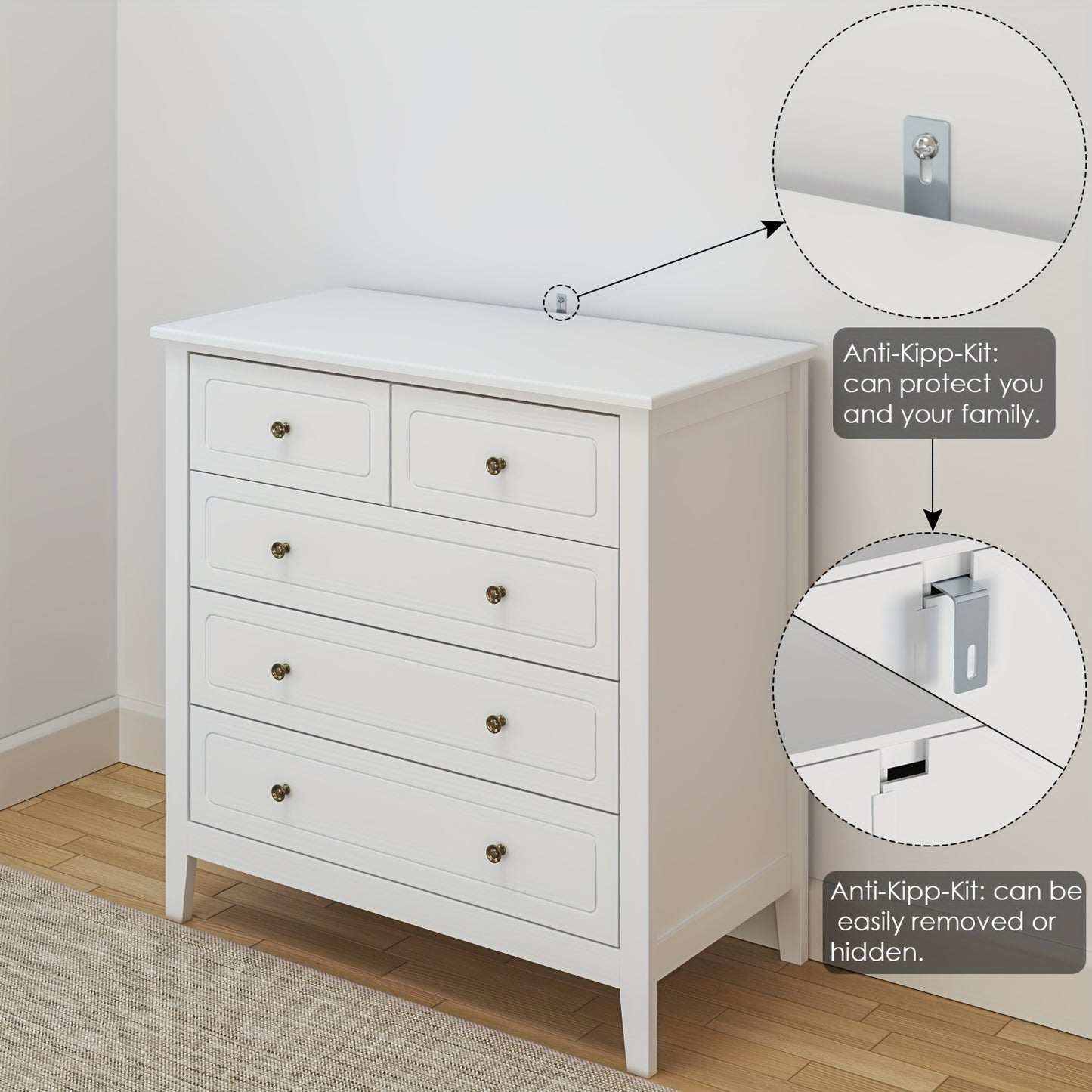 Ladekast – Ladeblok – Dressoir – Opbergkast – Ladekast Wit – 5 Ruime Laden – Gouden Handgrepen – Hoogwaardig Hout – Makkelijk Onderhoud