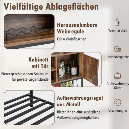 Dressoir – Sideboard – Opbergkast – Buffetkast – Ladekast – Met Wijnrek – Met Metalen Plank – 100x35x83 cm – MDF Houtlook