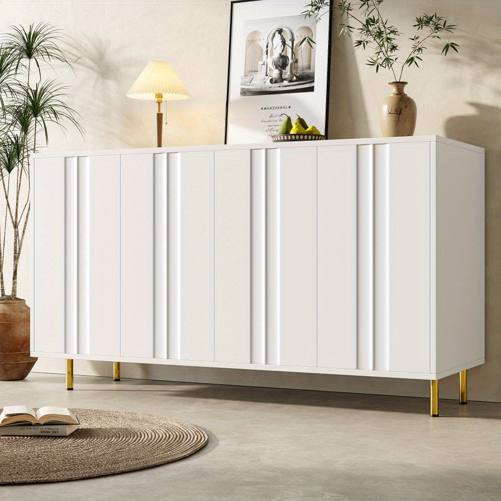 Dressoir – Opbergkast – Buffetkast – Tv-Kast – Kast – Modern Design – Donkerblauw Met Gouden Accenten – 140×40×85 cm – Stevige Metalen Pootjes – Verticale Deuren – Hardhouten Constructie