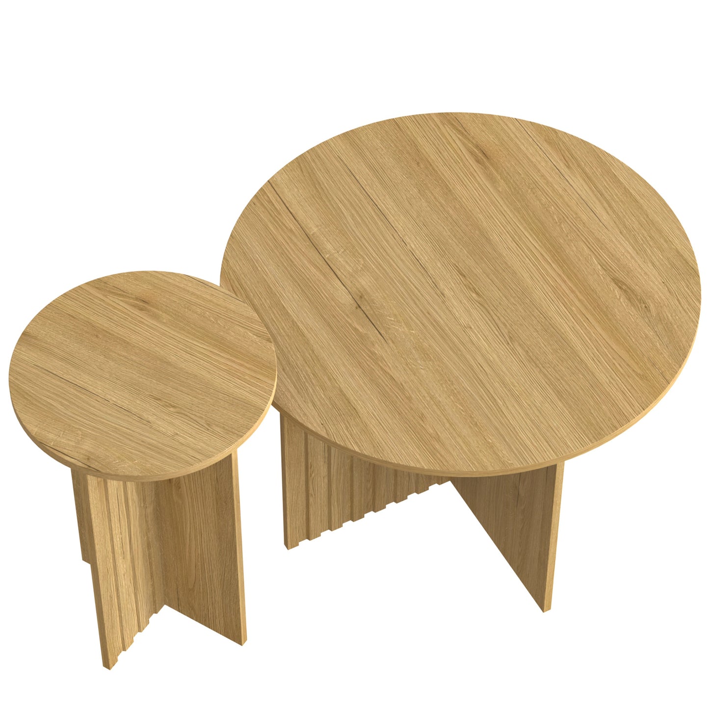 2-delig Salontafel Set – Bijzettafel – Nesttafels – Woonkamertafel – Houten Tafel – Eikenhout Look – Ruimtebesparend Nest-Design – Ribstructuur MDF Zijkanten