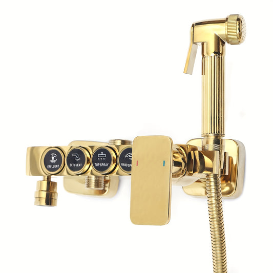 Douche Systeem – Douche Set – Complete Douche Set – Badkamer Douche – Regendouche – Gouden 4-in-1 Douche Systeem – 22,86x22,86 cm Regendouche – Messing Duurzaam