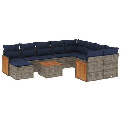 Buitenbank – Tuinbank – Zitbank – Tuinmeubel – Loungebank – Weerbestendig Polyrattan – Inclusief Tafel Met Acaciahouten Blad - Grijs