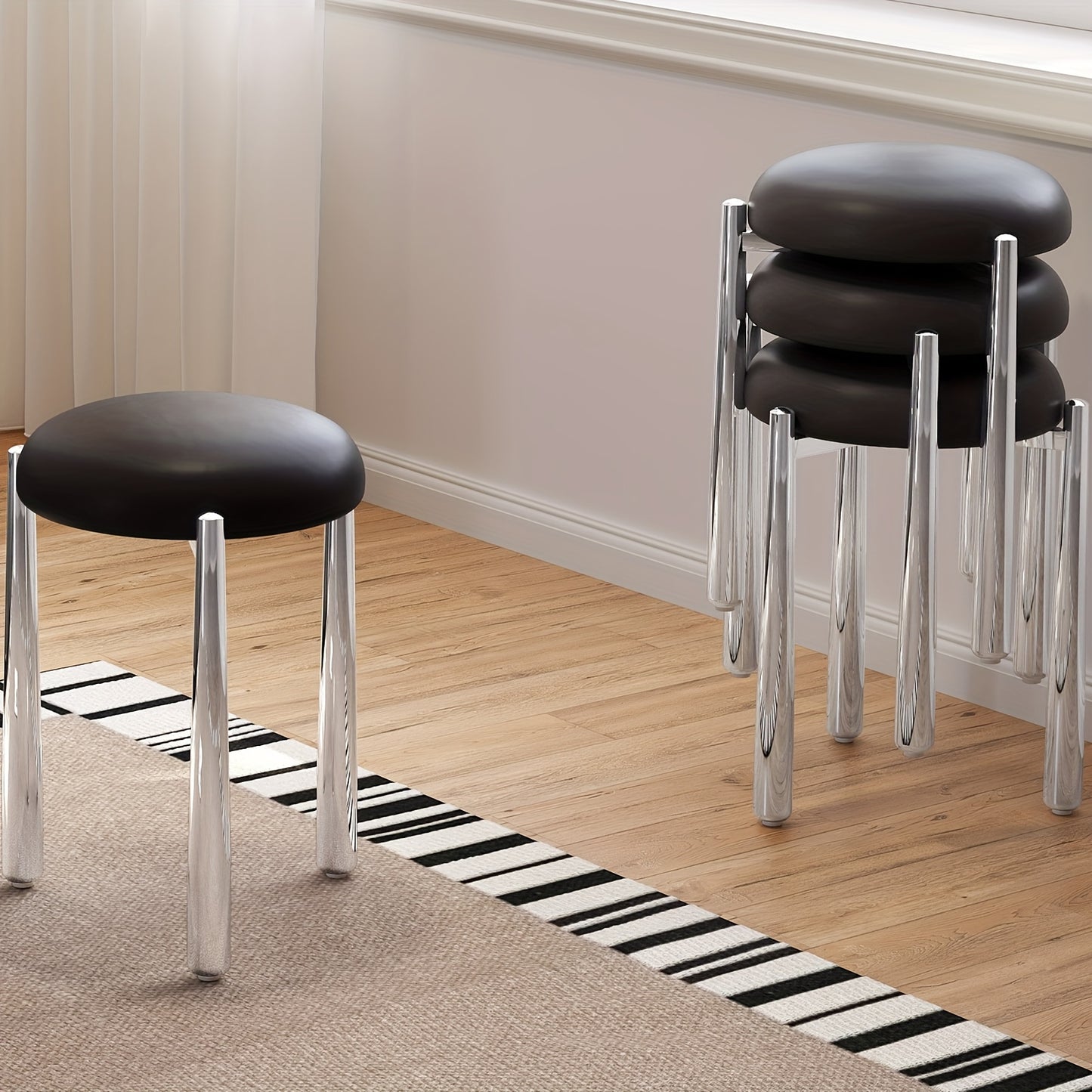 Barkrukken – Krukken – Barstoelen – Eetkamerstoelen – Stoelen – Set Van 4 – Stapelbaar – Zachte Gevoerde Zitting – Ruimtebesparend – Zwart – Zonder Armleuningen