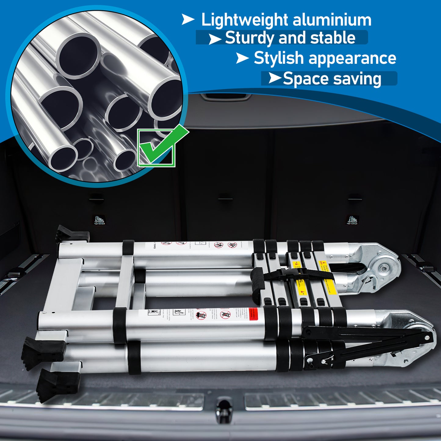 Telescopische Aluminium Ladder – Uitschuifladder – Opvouwbare Ladder – Doe-Het-Zelf Ladder – Werksteiger – Lichtgewicht Aluminium – Veilig Vergrendelingssysteem