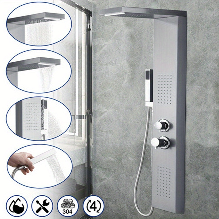 Douchepaneel – Douchekolom – Doucheset – Douchekit – Doucheaccessoires – 4 Functies inclusief Regendouche & Massage – 304 Geborsteld RVS – Handdouche & Waterval