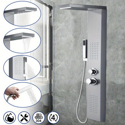 Douchepaneel – Douchekolom – Doucheset – Douchekit – Doucheaccessoires – 4 Functies inclusief Regendouche & Massage – 304 Geborsteld RVS – Handdouche & Waterval