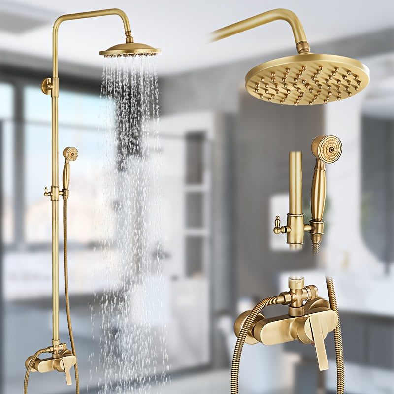 Doucheset – Douchekraan – Douchekop – Regendouche – Handdouche – Antiek Messing – 20 cm Rond – 360° Draaibaar – Verstelbare Hoogte