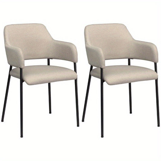 Eetkamerstoel – Stoel – Kuipstoel – Keukenstoel – Woonkamerstoel – Beige Gestoffeerd – Stalen Poten – 54x54x84 cm