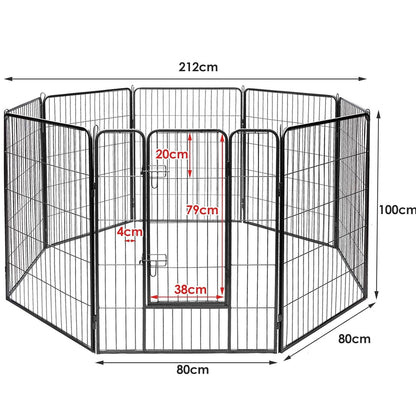 Hondenren – Puppyren – Hondenkennel – Speelren – Dierenren – Opvouwbaar – 8 Panelen Met Deur – Stevig Staal – 100 cm Hoog