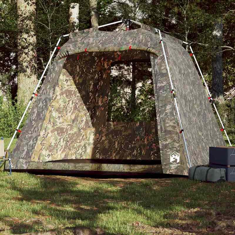 4-Persoons Tent – Kampeertent – Buitentent – Vissertent – Snel Opzetten – Lichtgewicht Polyester – Camouflage Groen – Met Ritsen Ventilatie