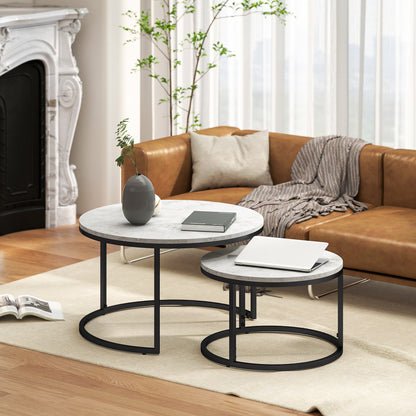 Bijzettafel – Bijzettafels – Salontafel – Sidetable – Banktafel – Industrieel Design – Metalen Frame – Betonlook – Set Van 2 Ronde Tafels