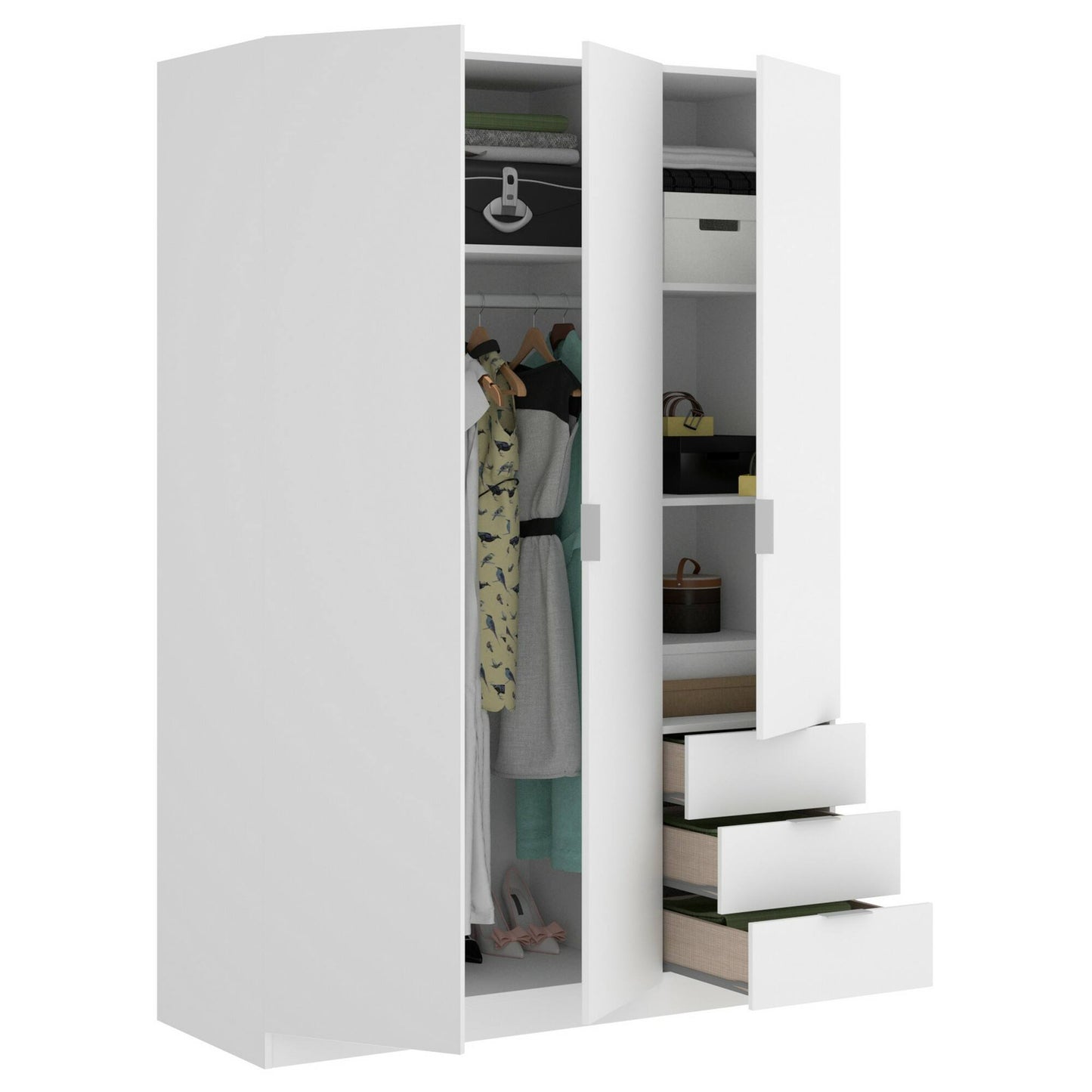 Wardrobe 3 Doors in Front of Astru, Mobile Hangers for Bedroom, 3-Drawer Wardrobe, 121X52H184 Cm, Available in 3 Colors