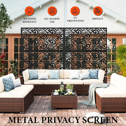 Metalen Buitenafscheiding – Afsluiting – Tuinscherm – Privacy Scherm – Balkonscherm – Zwart Bladpatroon – Roestbestendig Gegalvaniseerd Staal – Makkelijk Te Plaatsen 182x119 cm