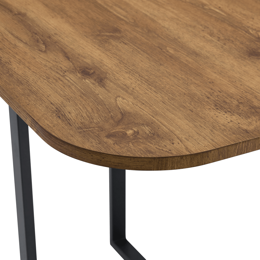 Extendable Dining Table with Wood Grain Finish and Black Stripe Accents | Sturdy Black Metal Frame, Space-Saving Design, Suitable for 4-6 People, Contemporary Style
