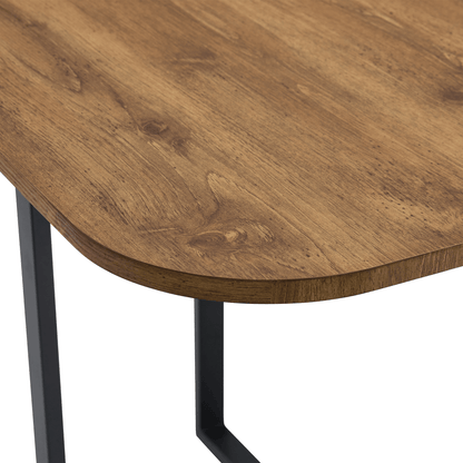 Extendable Dining Table with Wood Grain Finish and Black Stripe Accents | Sturdy Black Metal Frame, Space-Saving Design, Suitable for 4-6 People, Contemporary Style