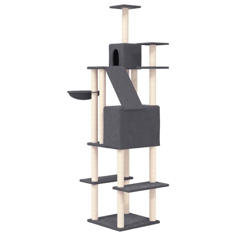 Kattenklimrek – Krabpaal – Krabton – Kattenboom – Klimpaal – Grijs – Stevig Multiplex – 201 cm Hoog
