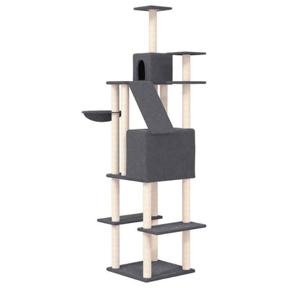 Kattenklimrek – Krabpaal – Krabton – Kattenboom – Klimpaal – Grijs – Stevig Multiplex – 201 cm Hoog