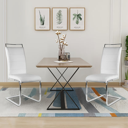 Eetkamerstoelen Set 2 Stuks – Stoelen – Keukenstoelen – Barkrukken – Bijzetstoelen – Moderne Witte Armless Stoelen – Gebogen Rugleuning – PU Kunstleer & Roestvrijstalen Frame – Zacht Gevuld – Max 150kg Draagkracht